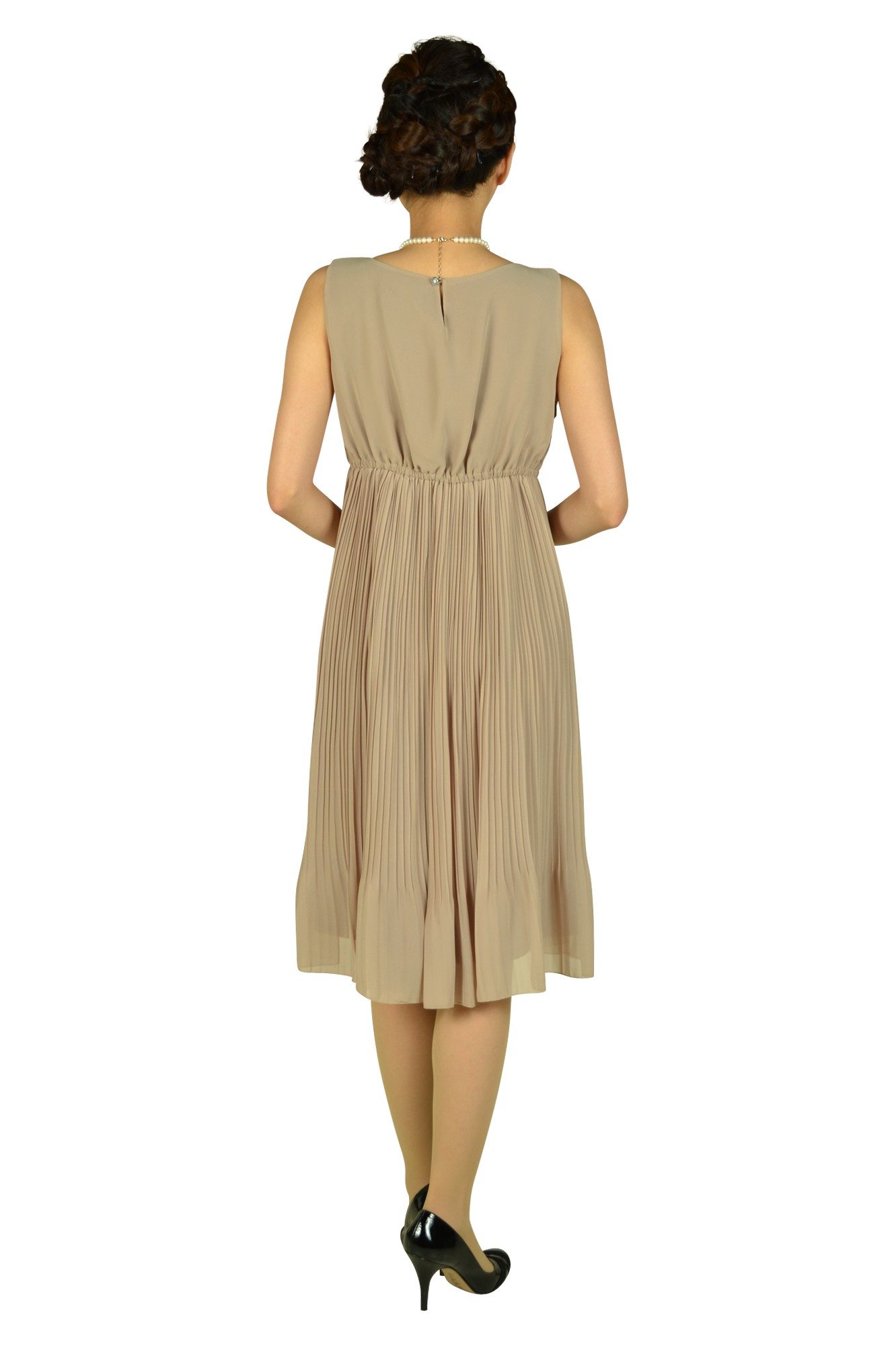 フラワープリーツモカドレス