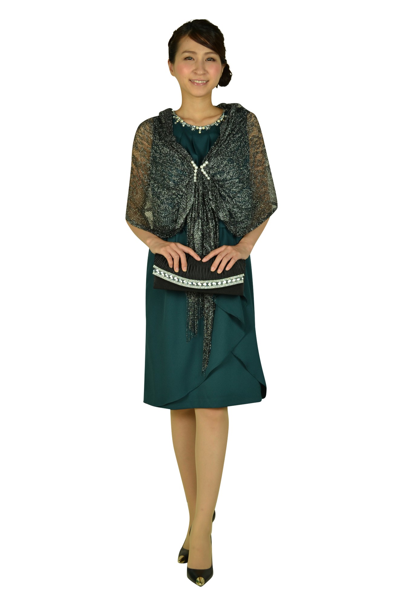 パール留め具付きブラックショール