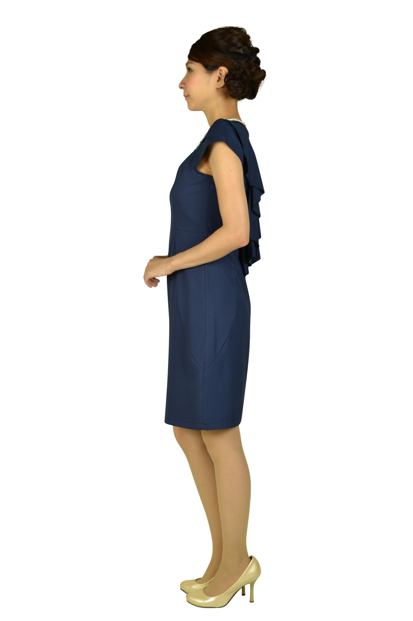 ミニ袖付きビジュネイビードレス