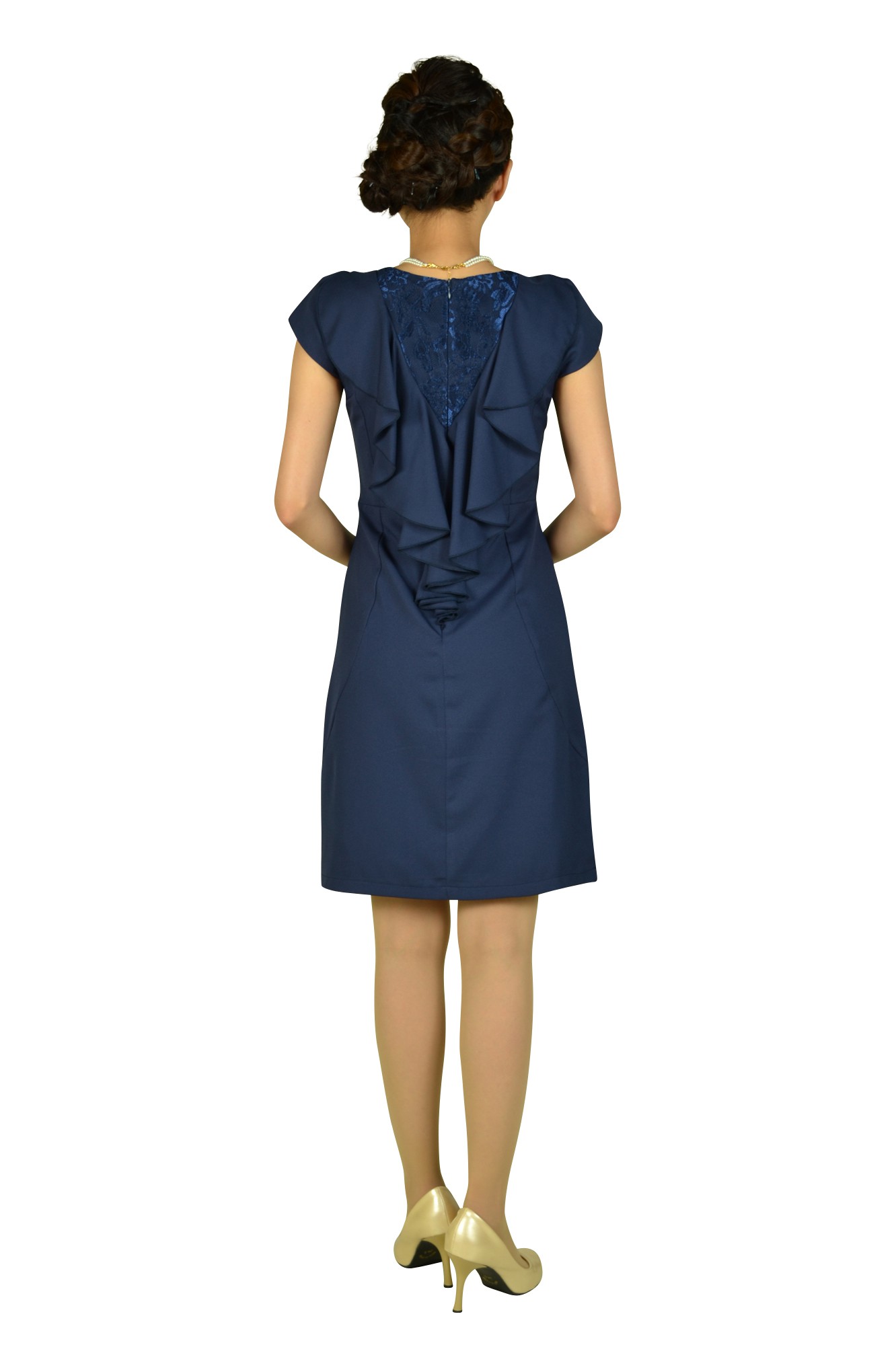 ミニ袖付きビジュネイビードレス