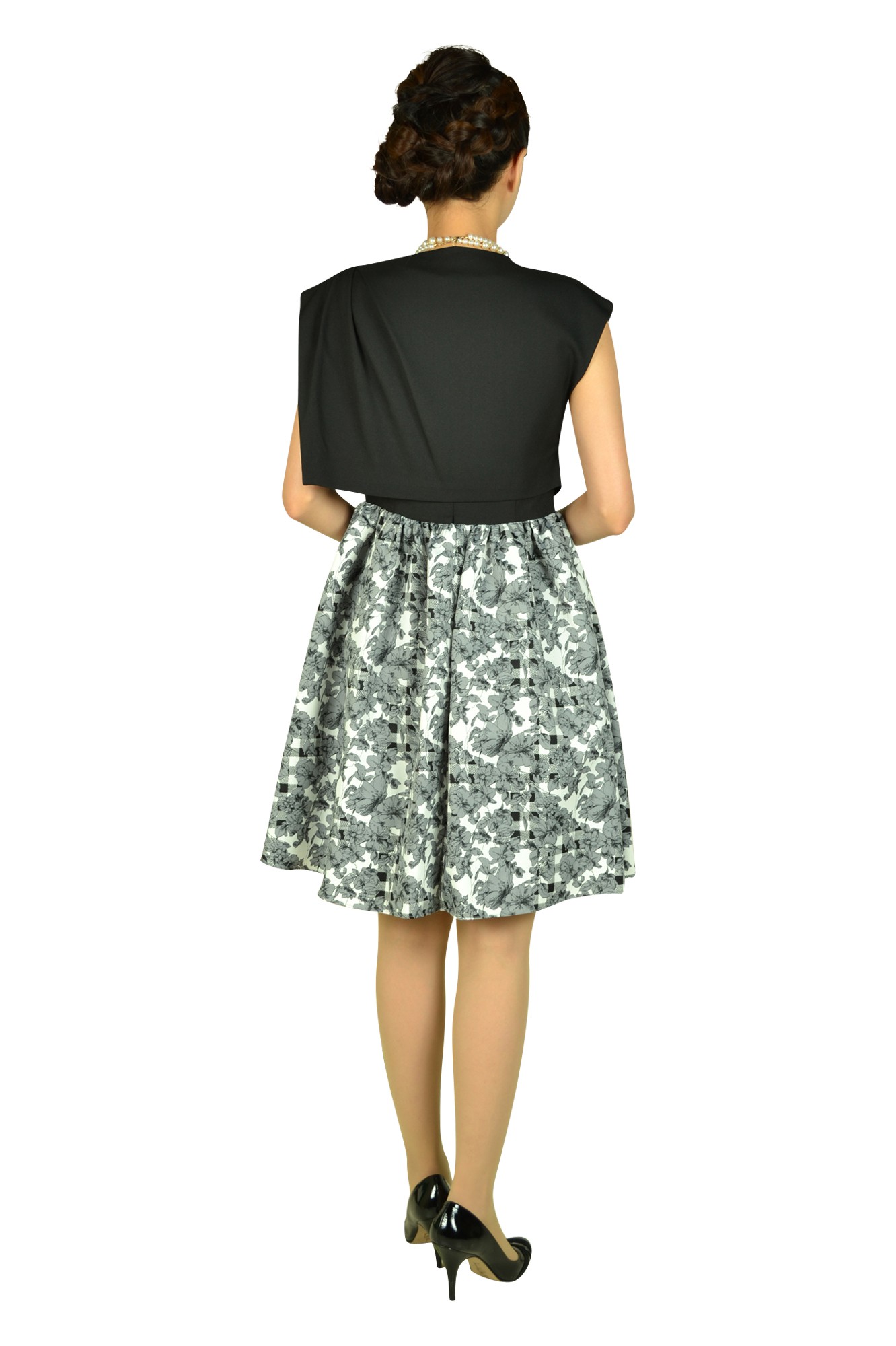 フラワースカートブラックドレス