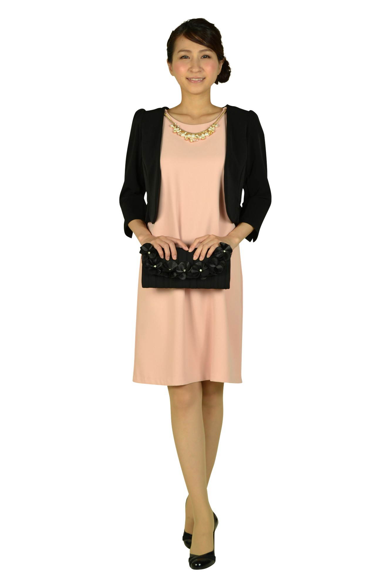 スクエアフラワーブラックバッグ