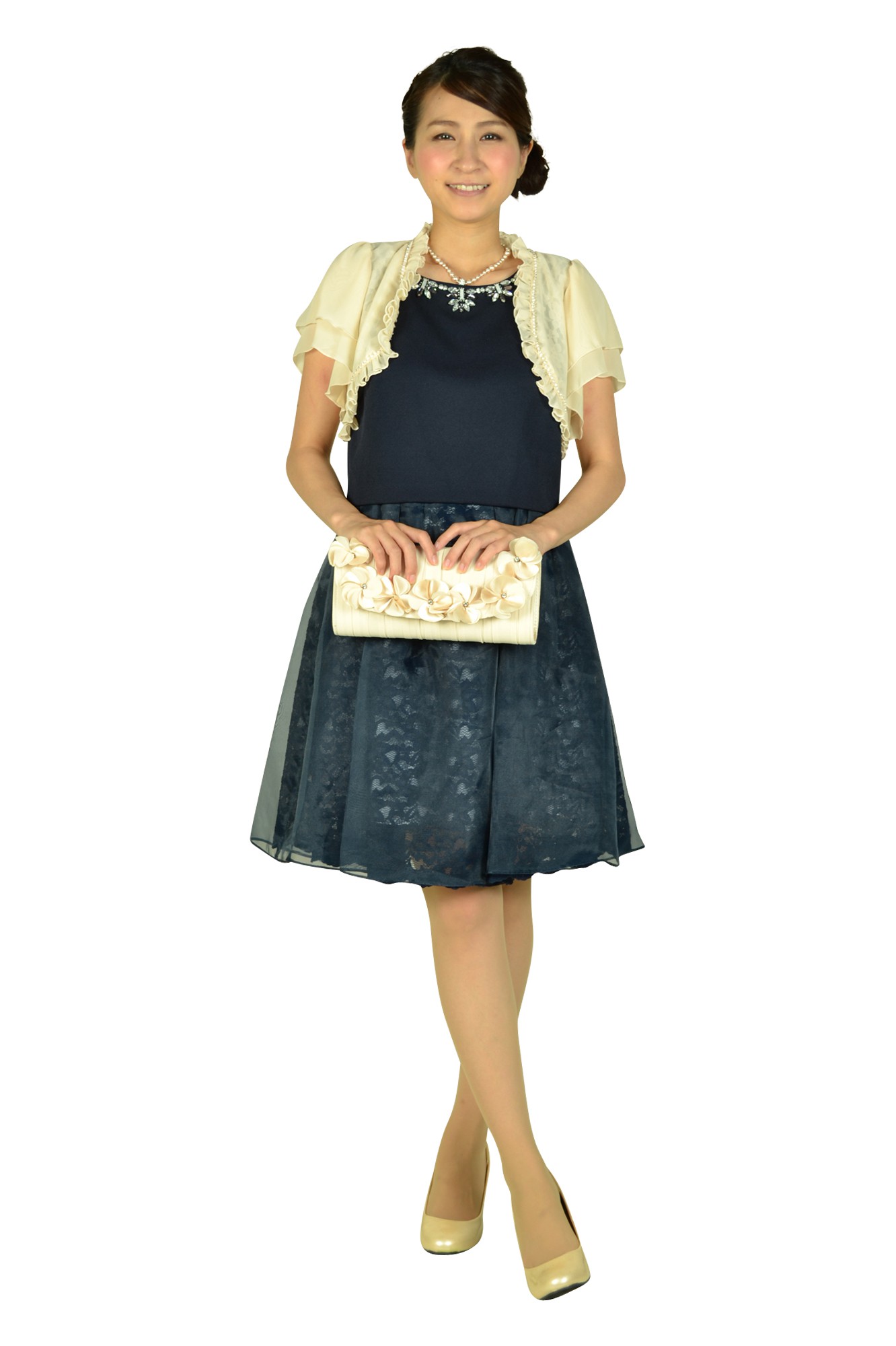 フレア袖ベージュクリスタルボレロ