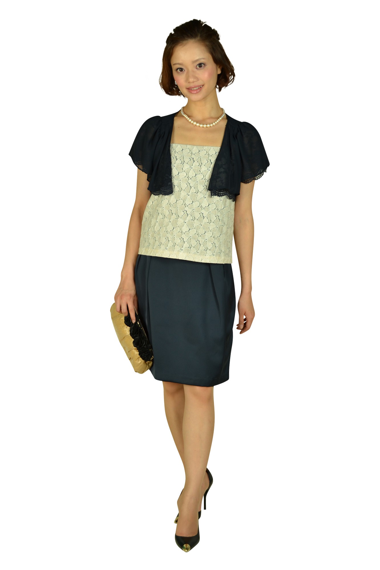 ネイビー×レースドレス