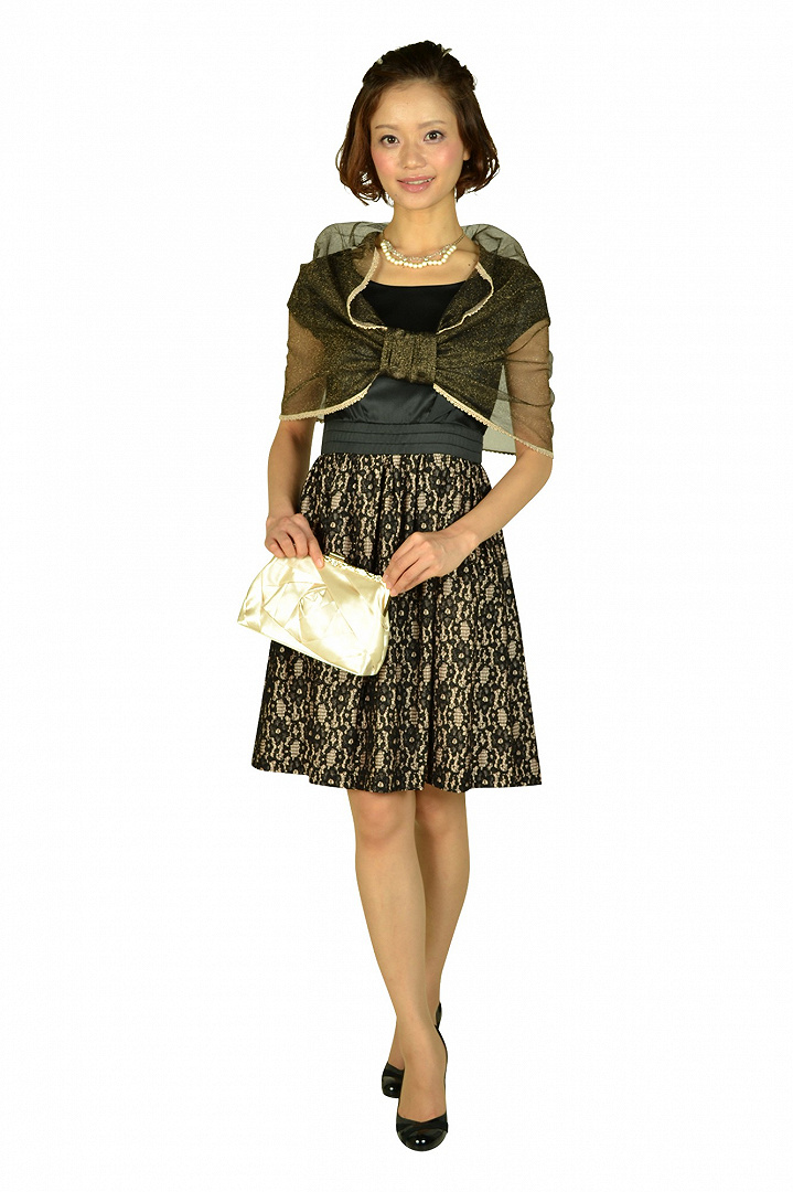 ミニ袖ブラックレースドレス