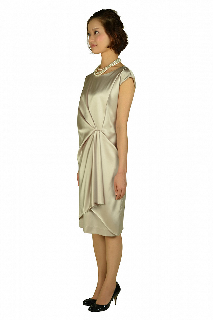 光沢シャンパンミニ袖ドレス