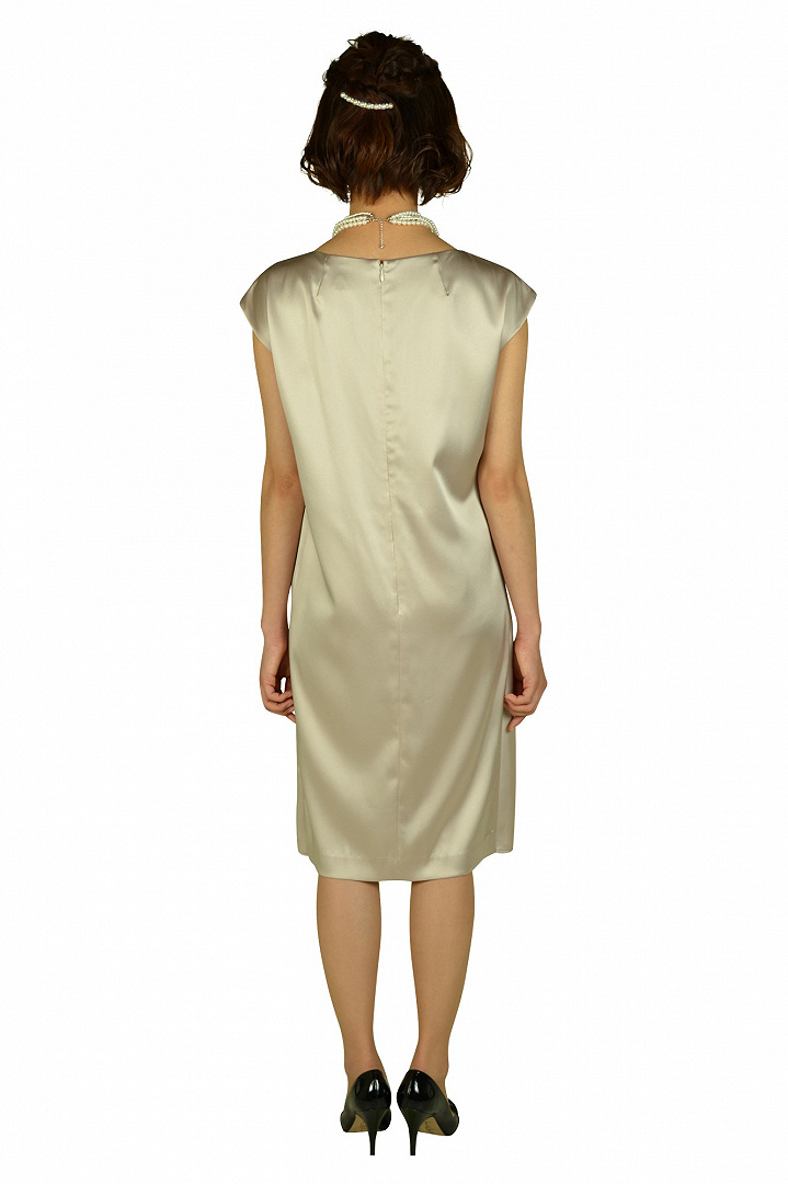 光沢シャンパンミニ袖ドレス