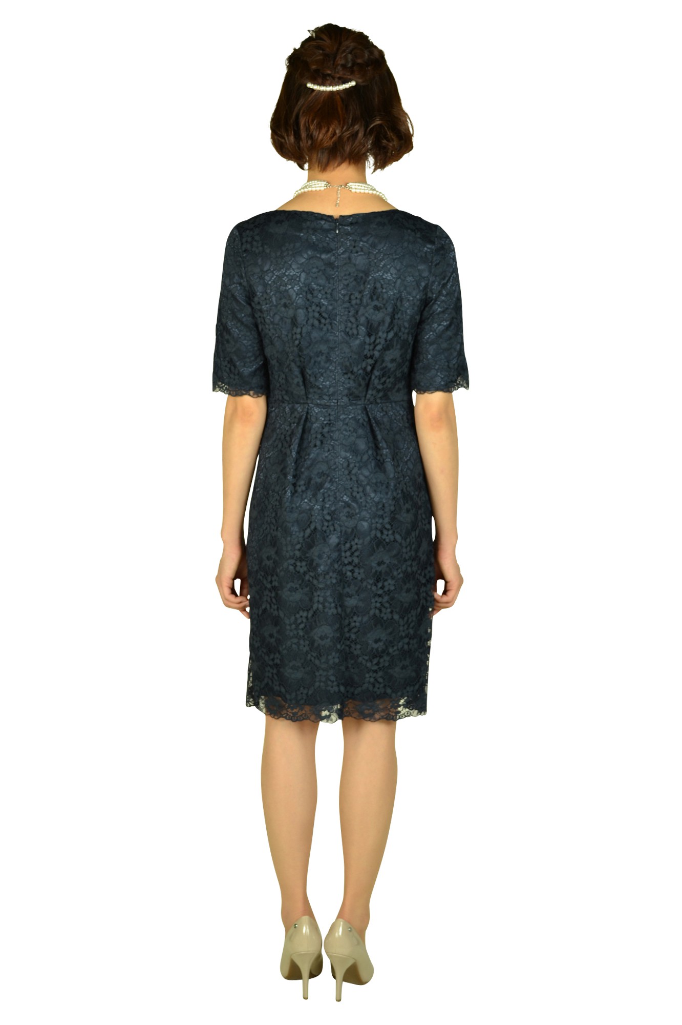 ネイビー総レースドレス