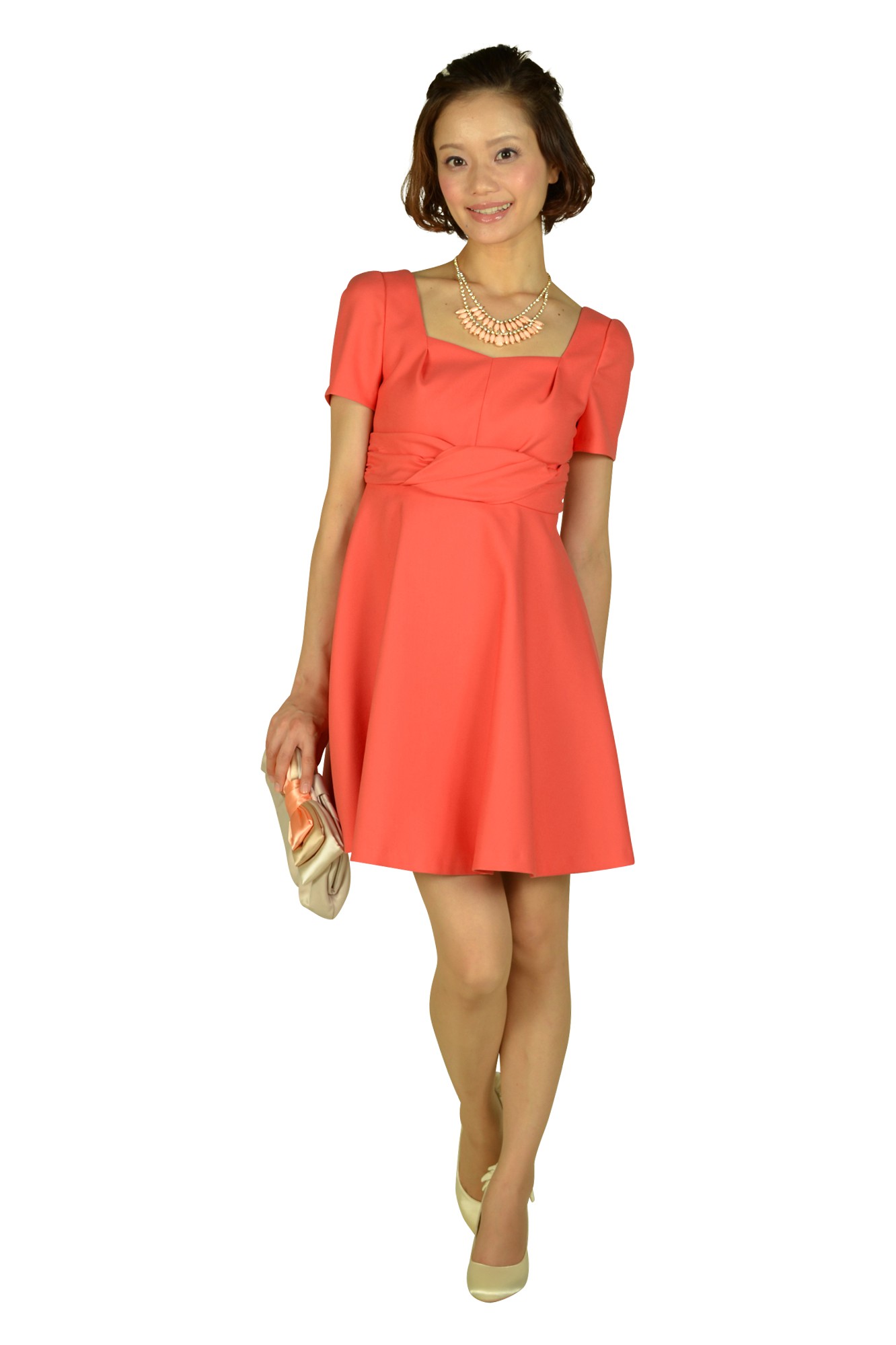 ベージュオレンジビジュネックレス