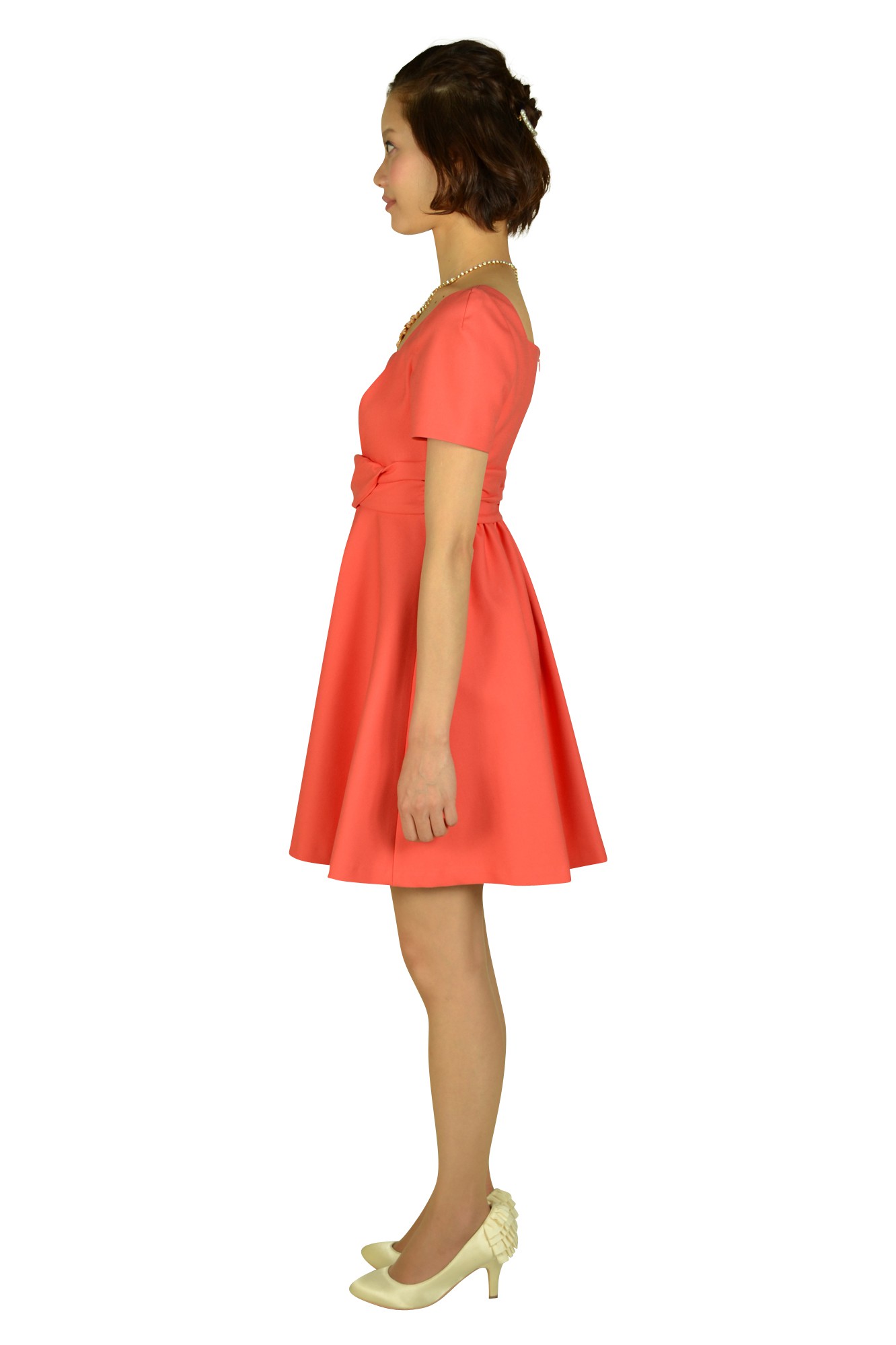 スクエアネックオレンジドレス