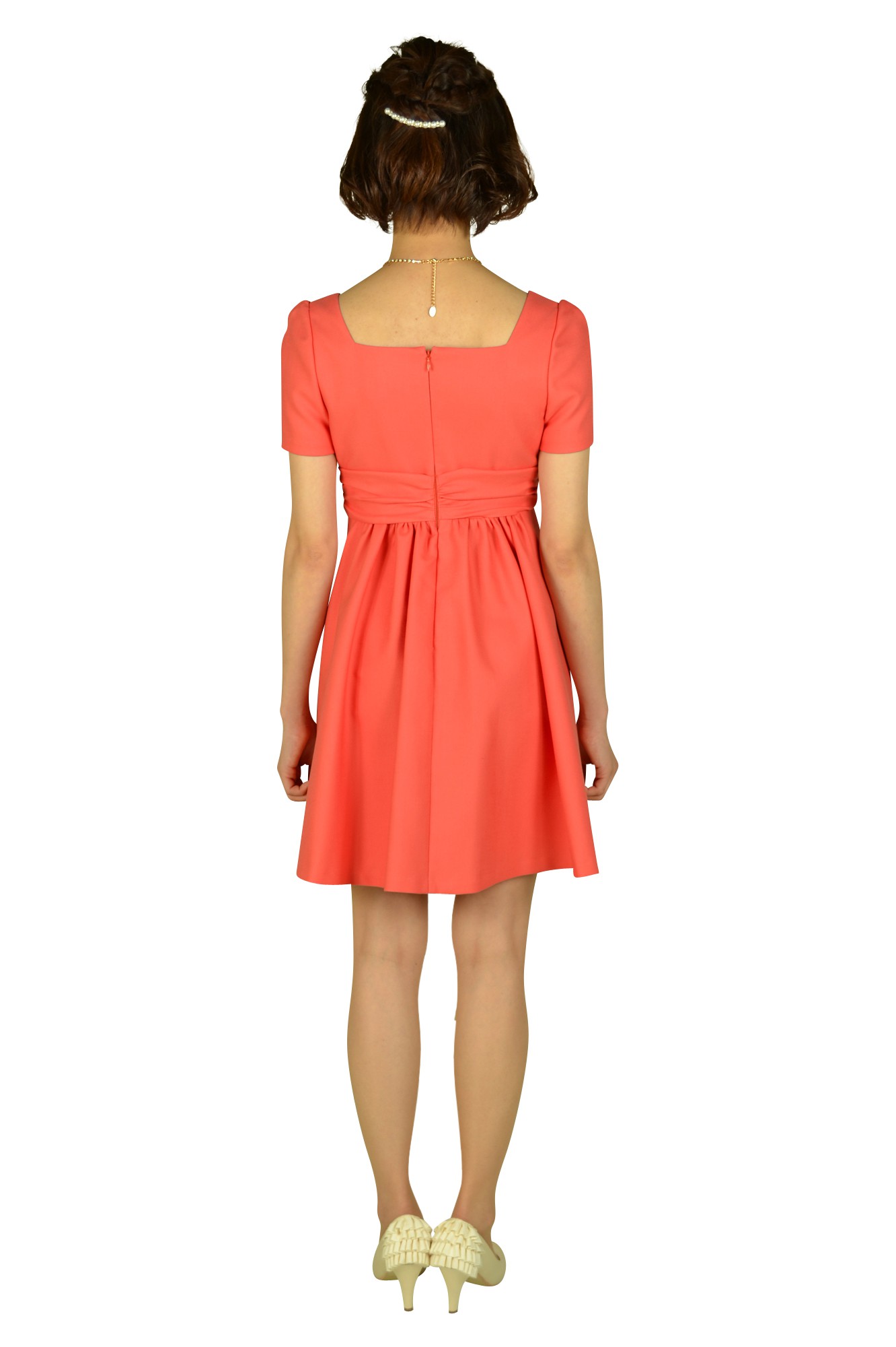 スクエアネックオレンジドレス