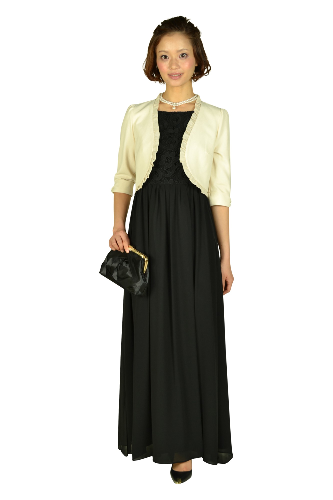 7分袖シャンパンノーカラージャケット