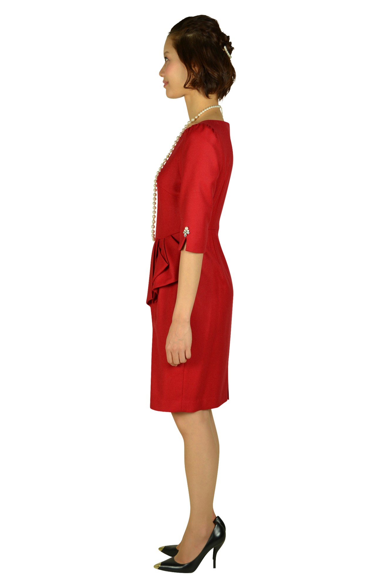 7分袖ビジュレッドドレス