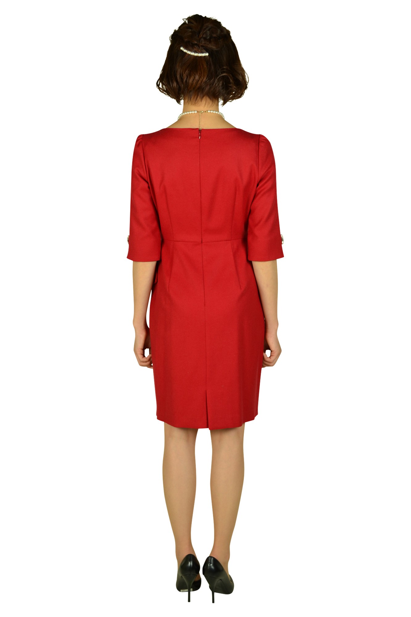 7分袖ビジュレッドドレス