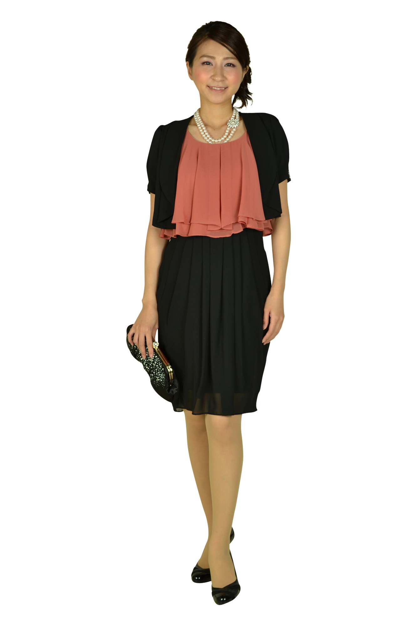 ケープフレアオレンジピンクドレス