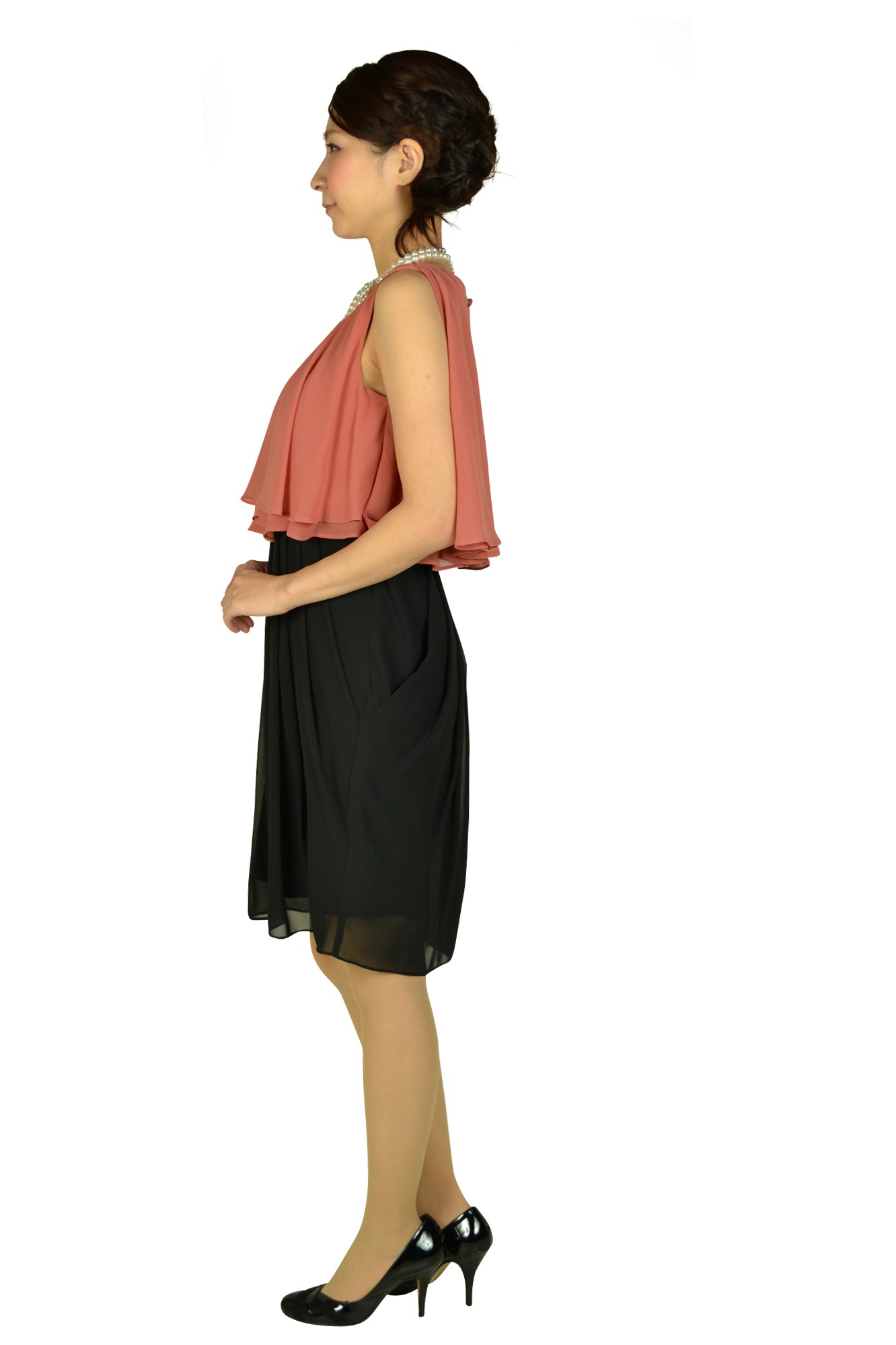 ケープフレアオレンジピンクドレス