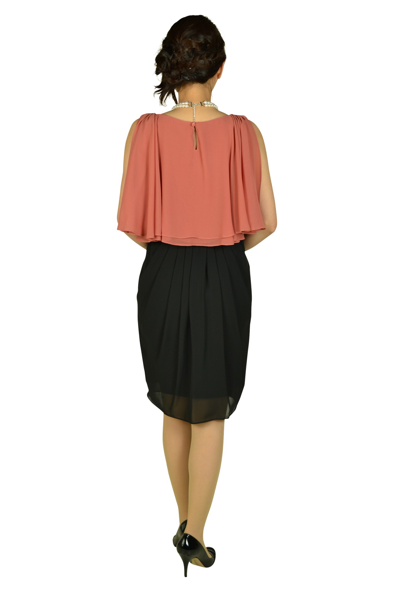 ケープフレアオレンジピンクドレス