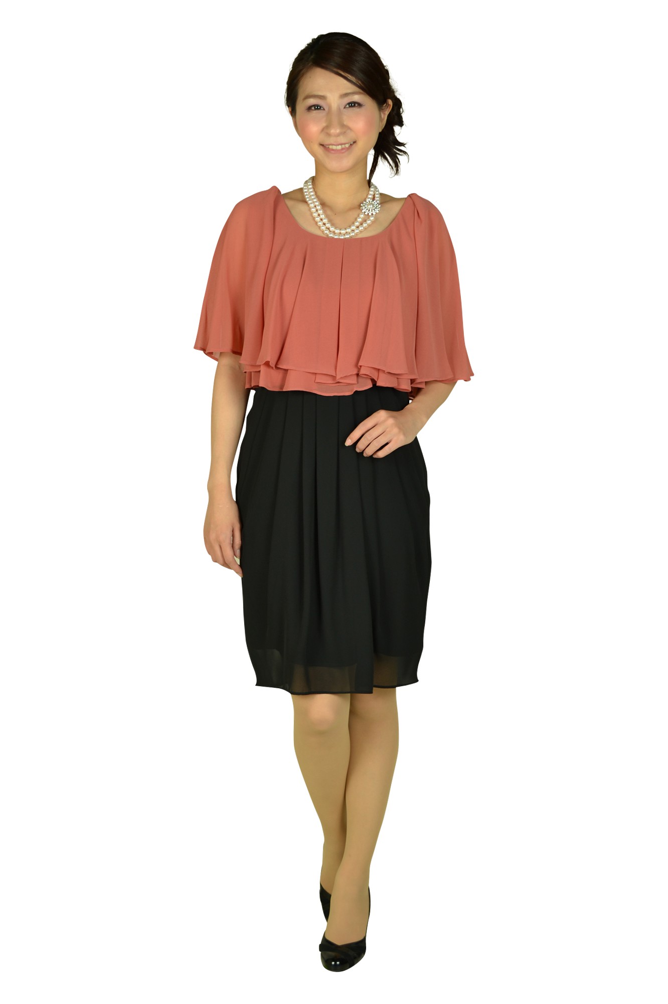 ケープフレアオレンジピンクドレス