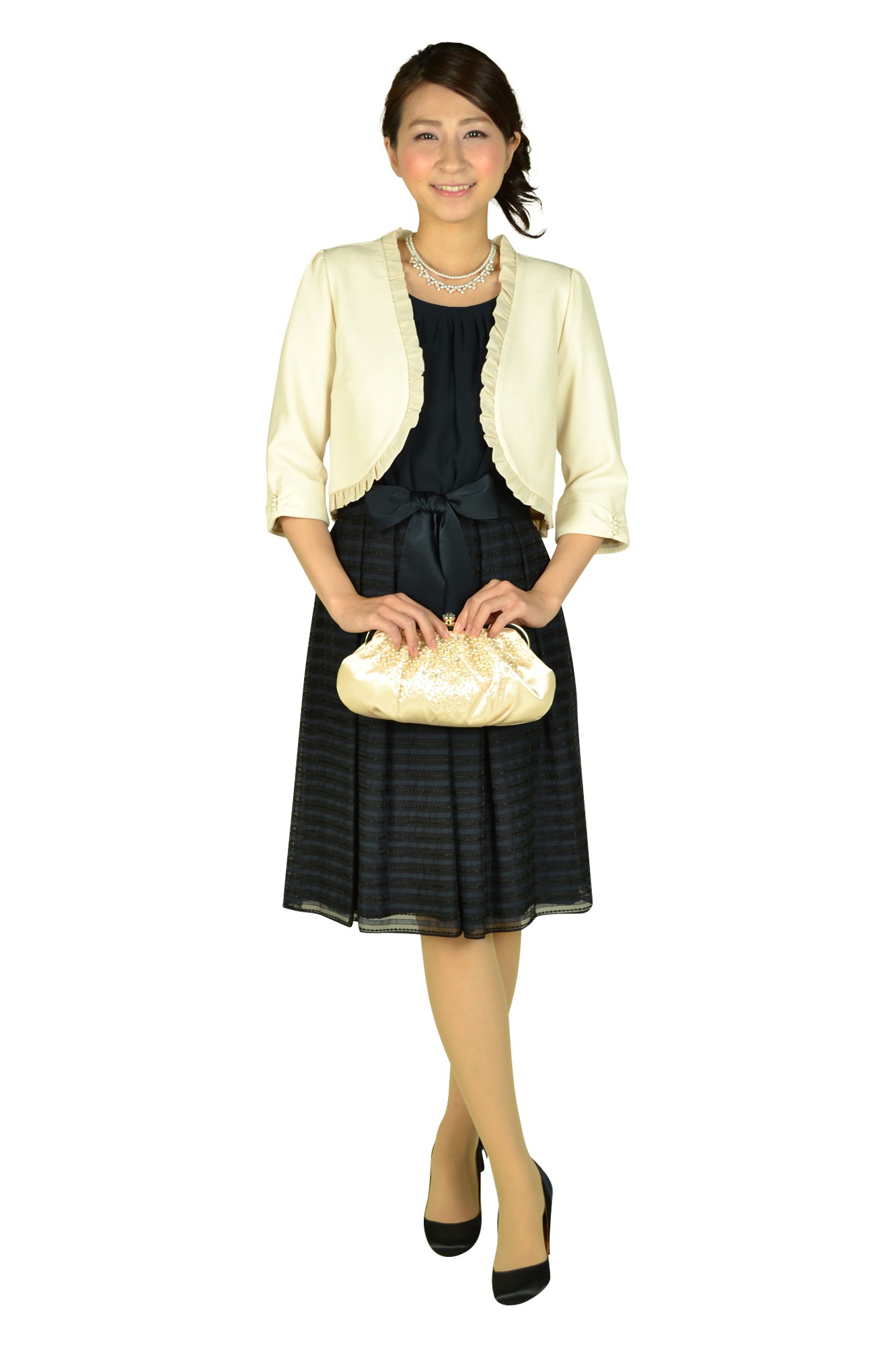 7分袖シャンパンノーカラージャケット