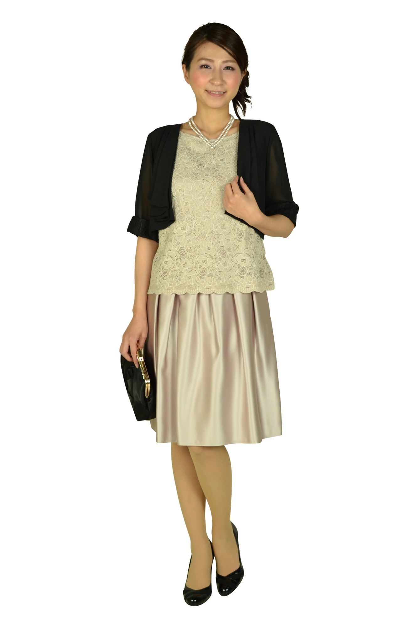 5分袖上品レースブラックボレロ