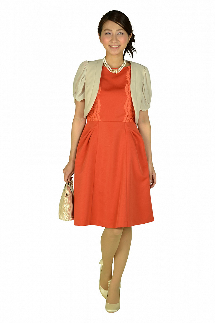 フィットアンドフレアレースオレンジドレス