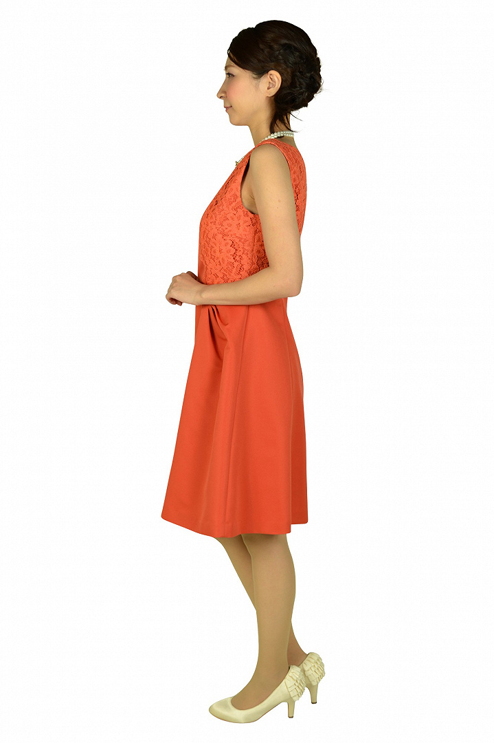 フィットアンドフレアレースオレンジドレス