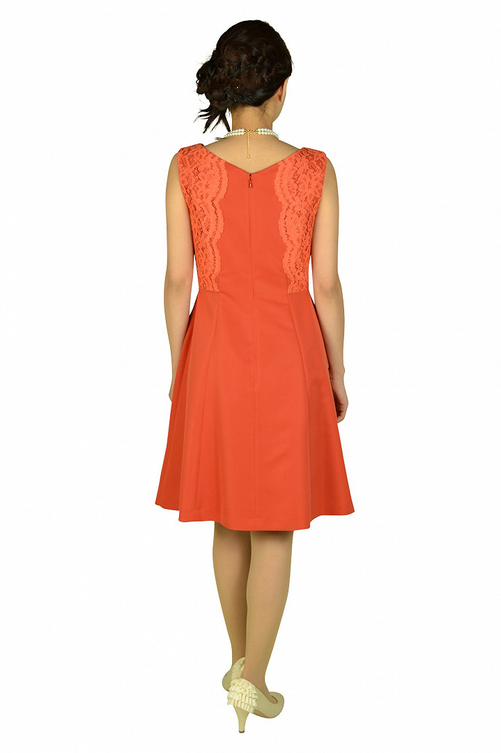 フィットアンドフレアレースオレンジドレス