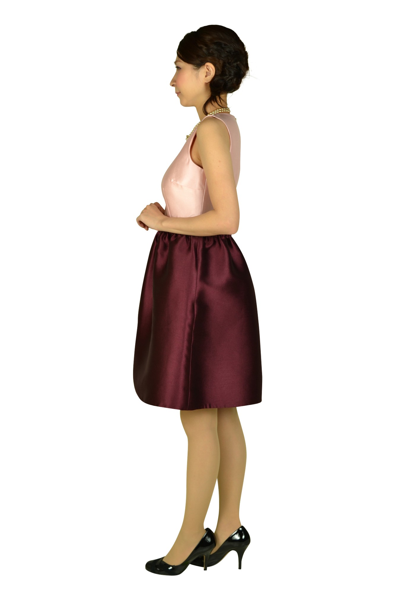 ピンクバイカラーフレアドレス