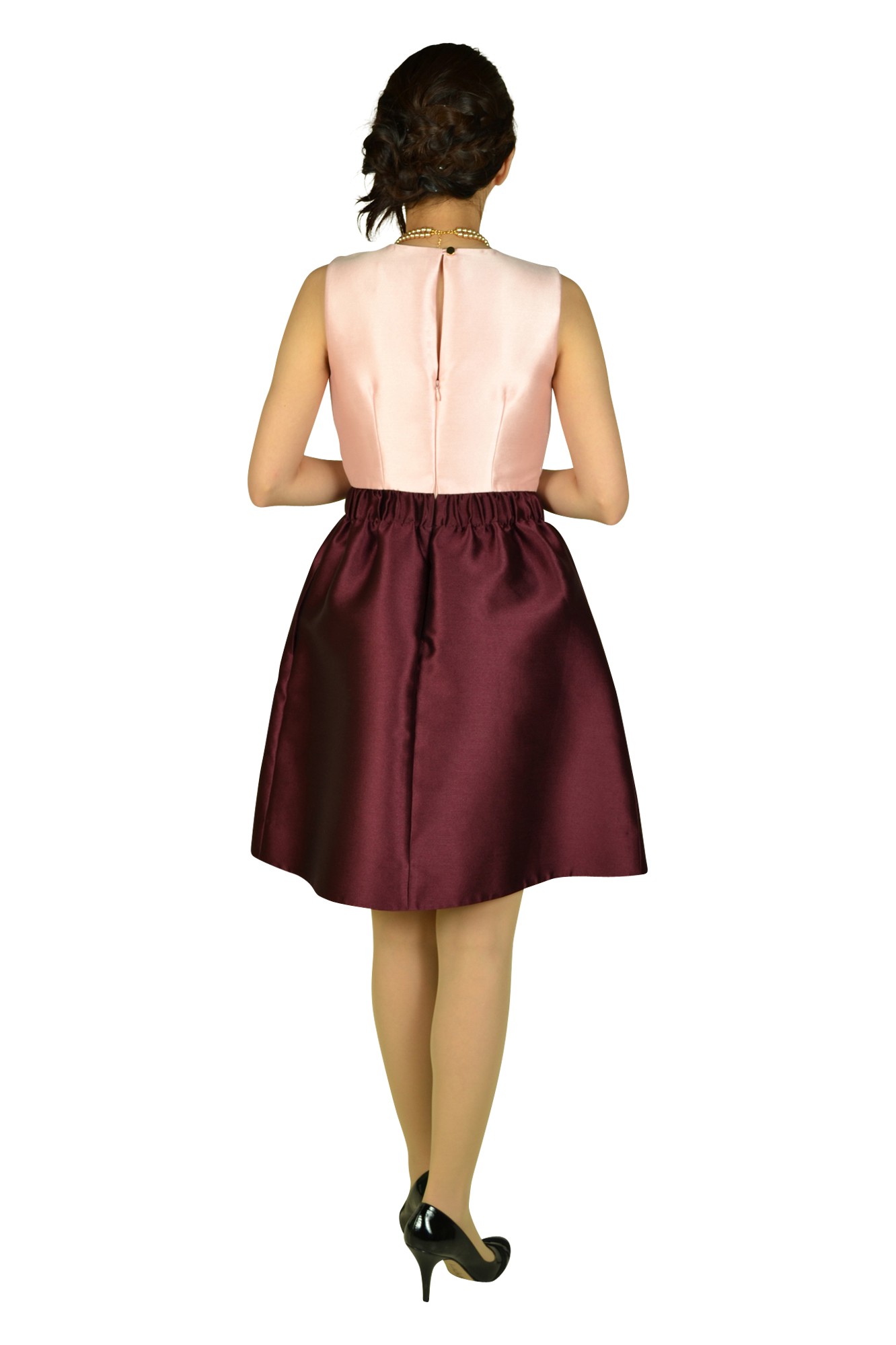 ピンクバイカラーフレアドレス