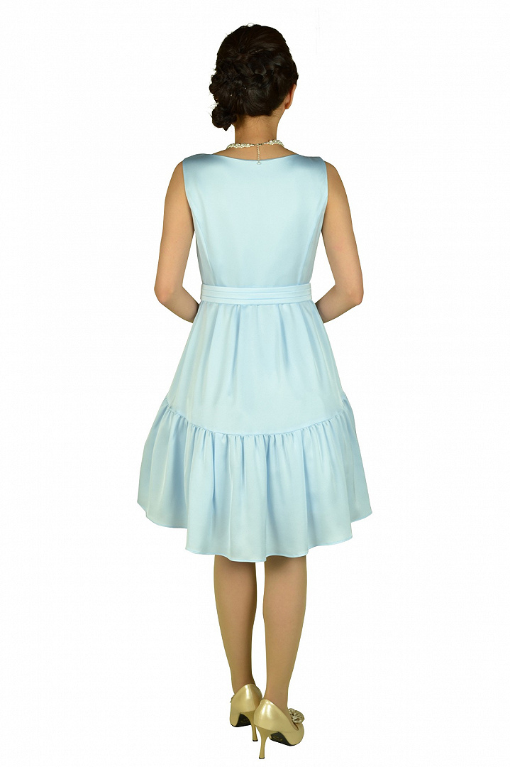 リボンベルトブルーティアードドレス