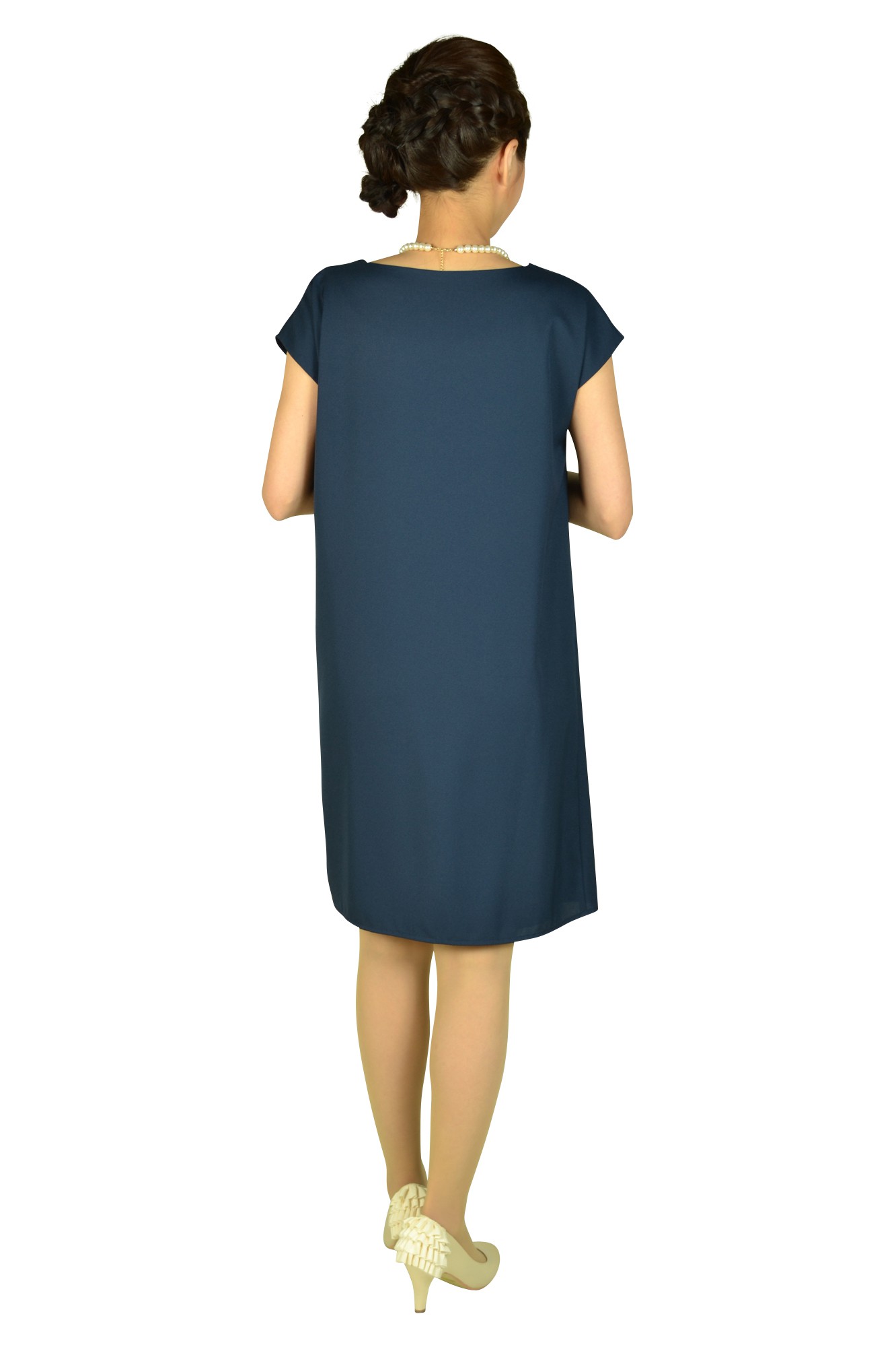 クレープジョーゼットネイビーリボンドレス