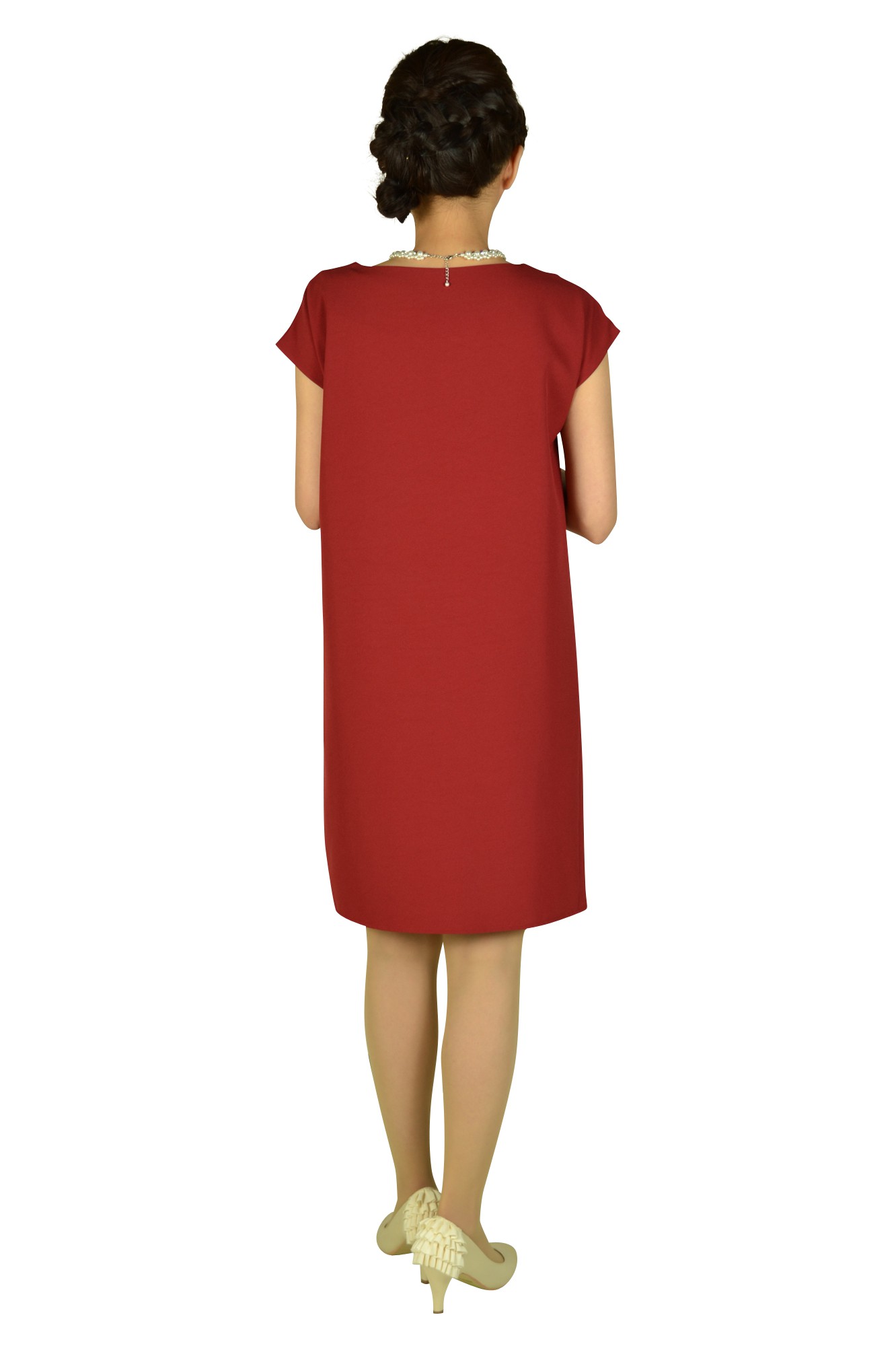 クレープジョーゼットボルドーリボンドレス