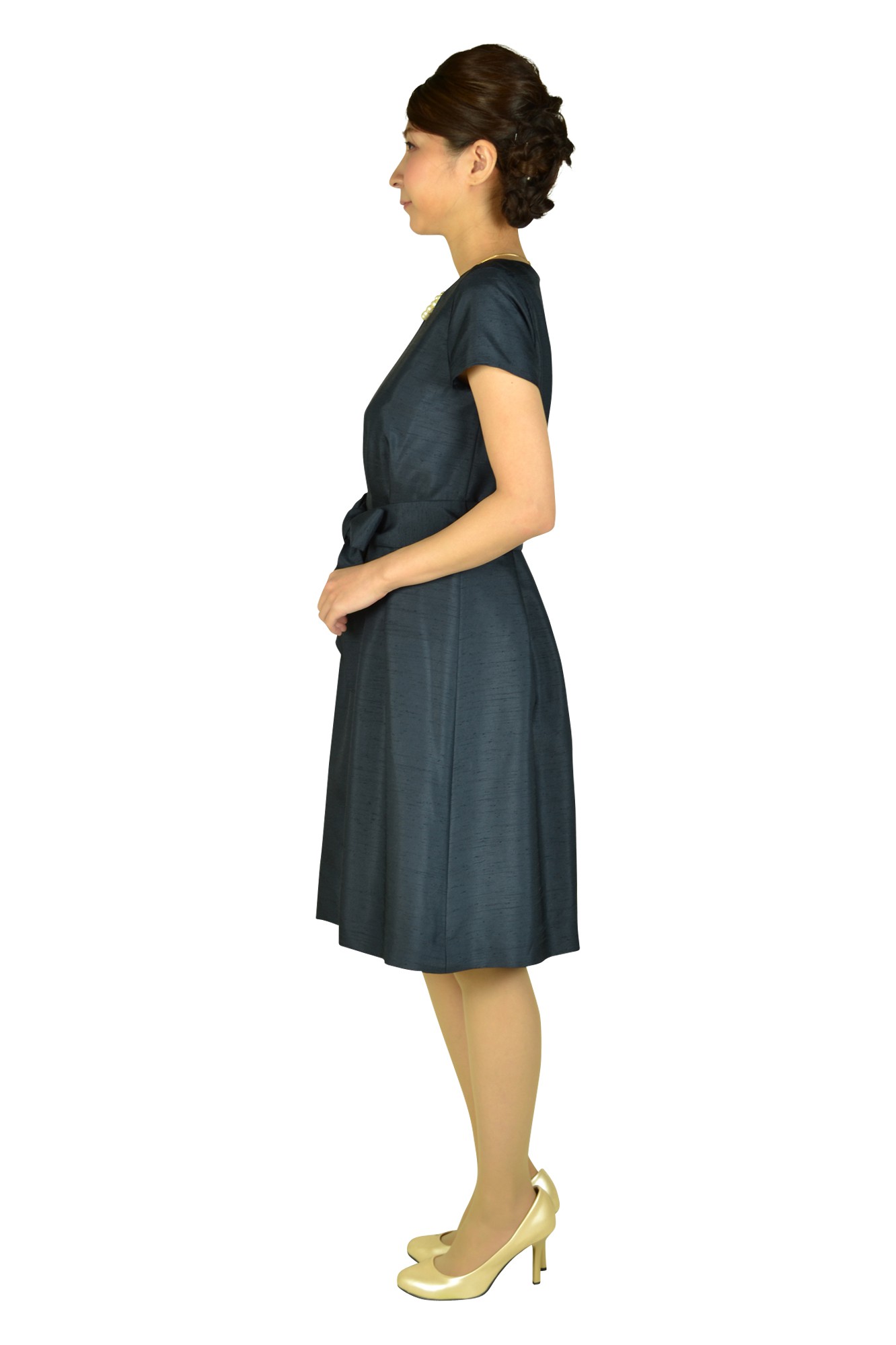 シャンタン清楚ネイビードレス