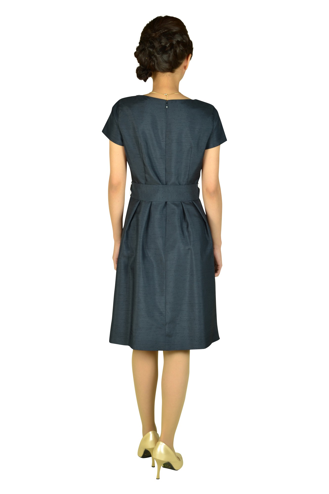 シャンタン清楚ネイビードレス