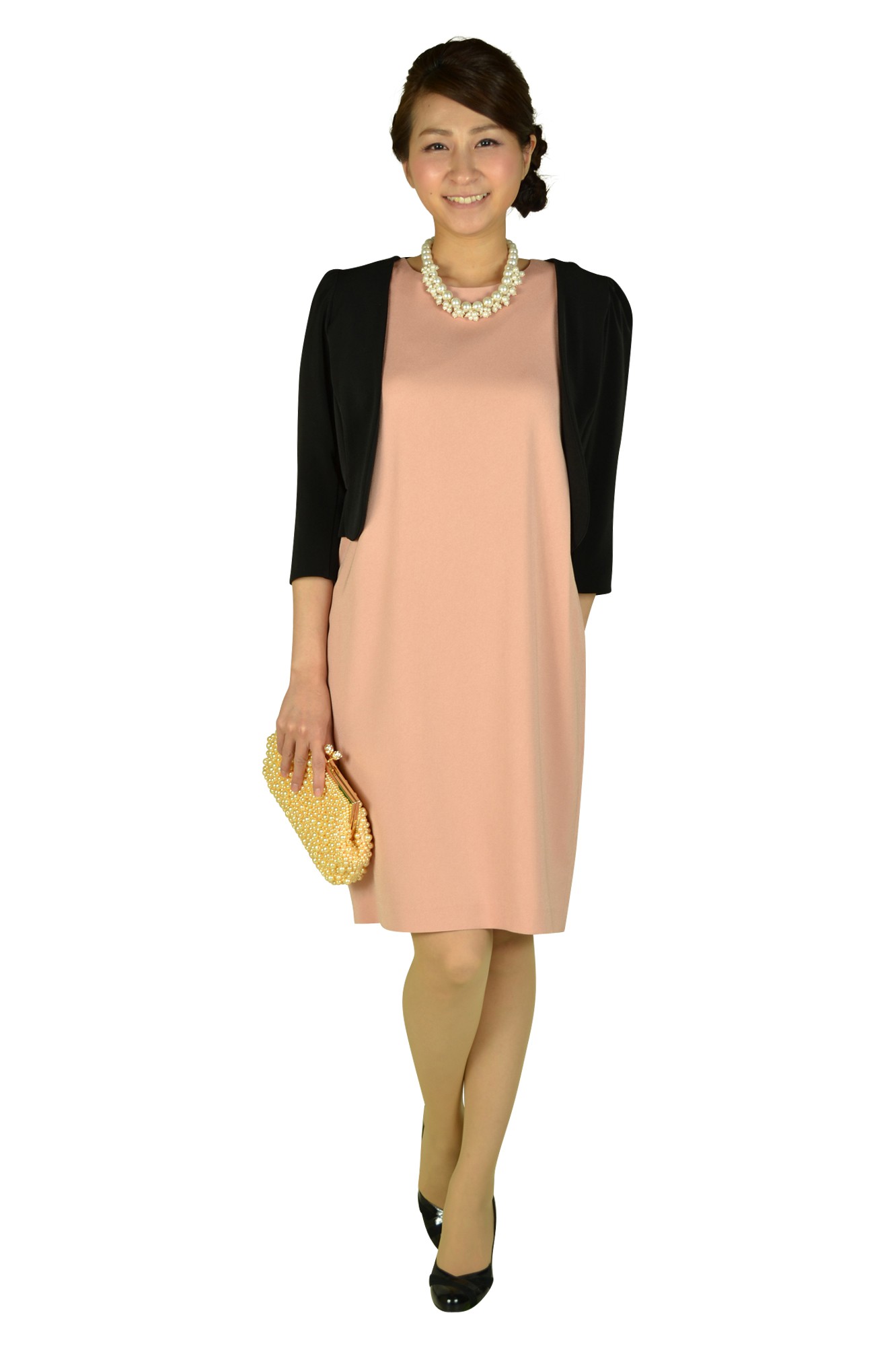 ジョーゼットピンク袖レースドレス