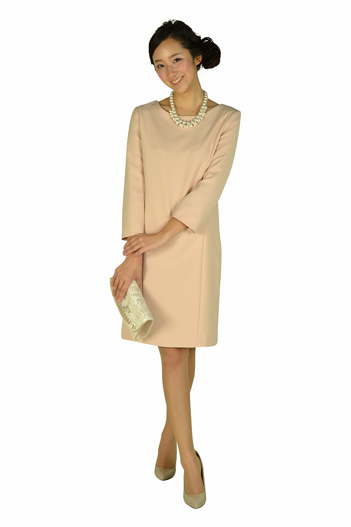 シンプル7分袖ピンクドレス