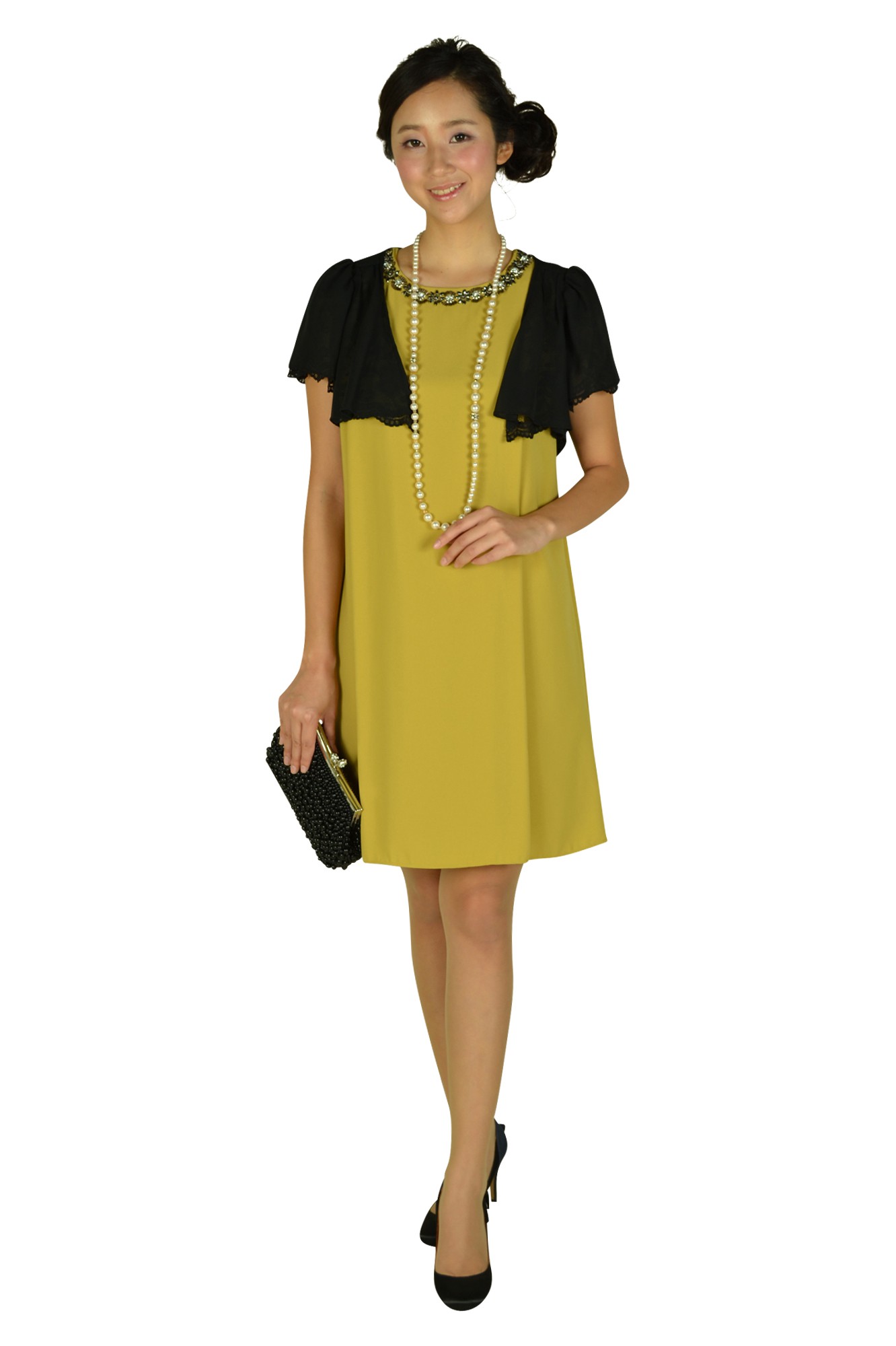 ロングパールクリスタルボールネックレス