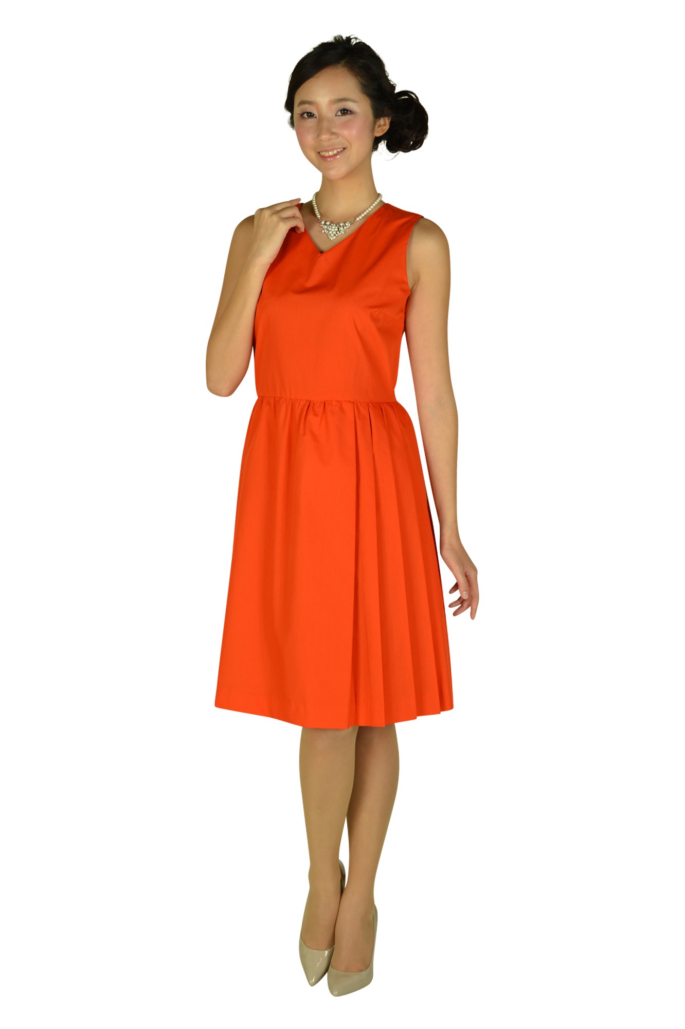 Vネックブライトオレンジドレス