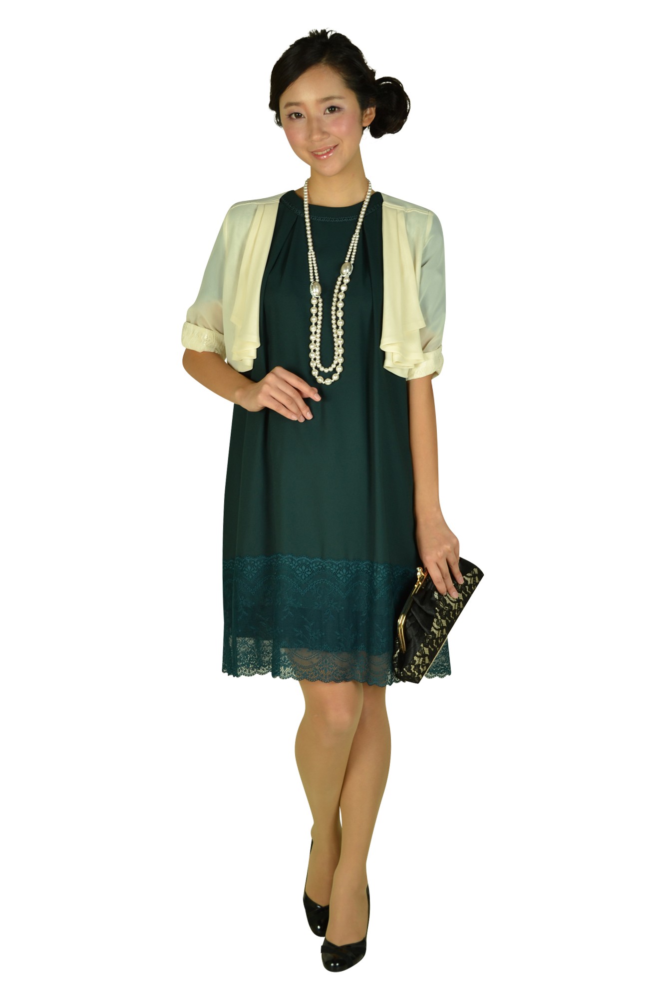 レース調リボンブラック&シャンパンバッグ