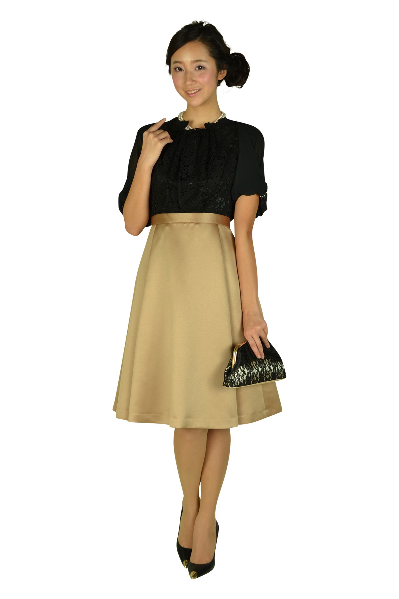 レース×キャメル品ありドレス