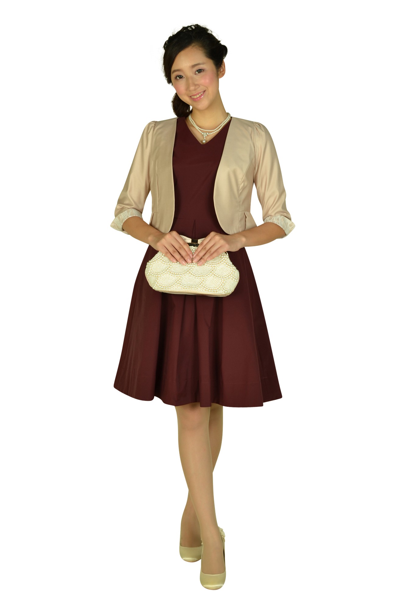 アプリコットベージュレースジャケット