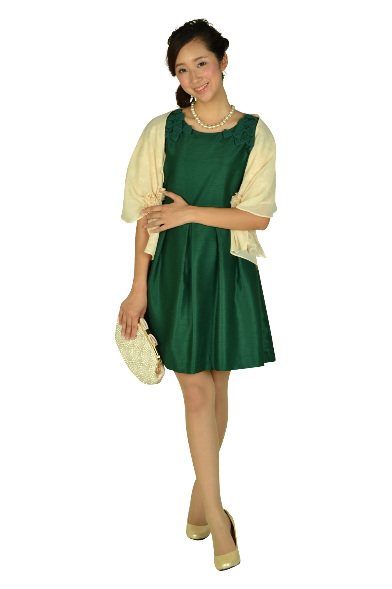 グリーンリボンモチーフ付きドレス