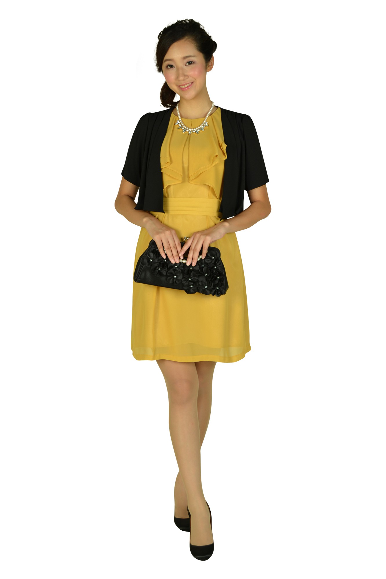 ノースリーブイエローカラードレス