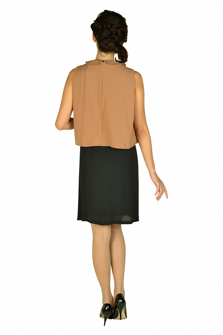 襟付きキャメルバイカラードレス