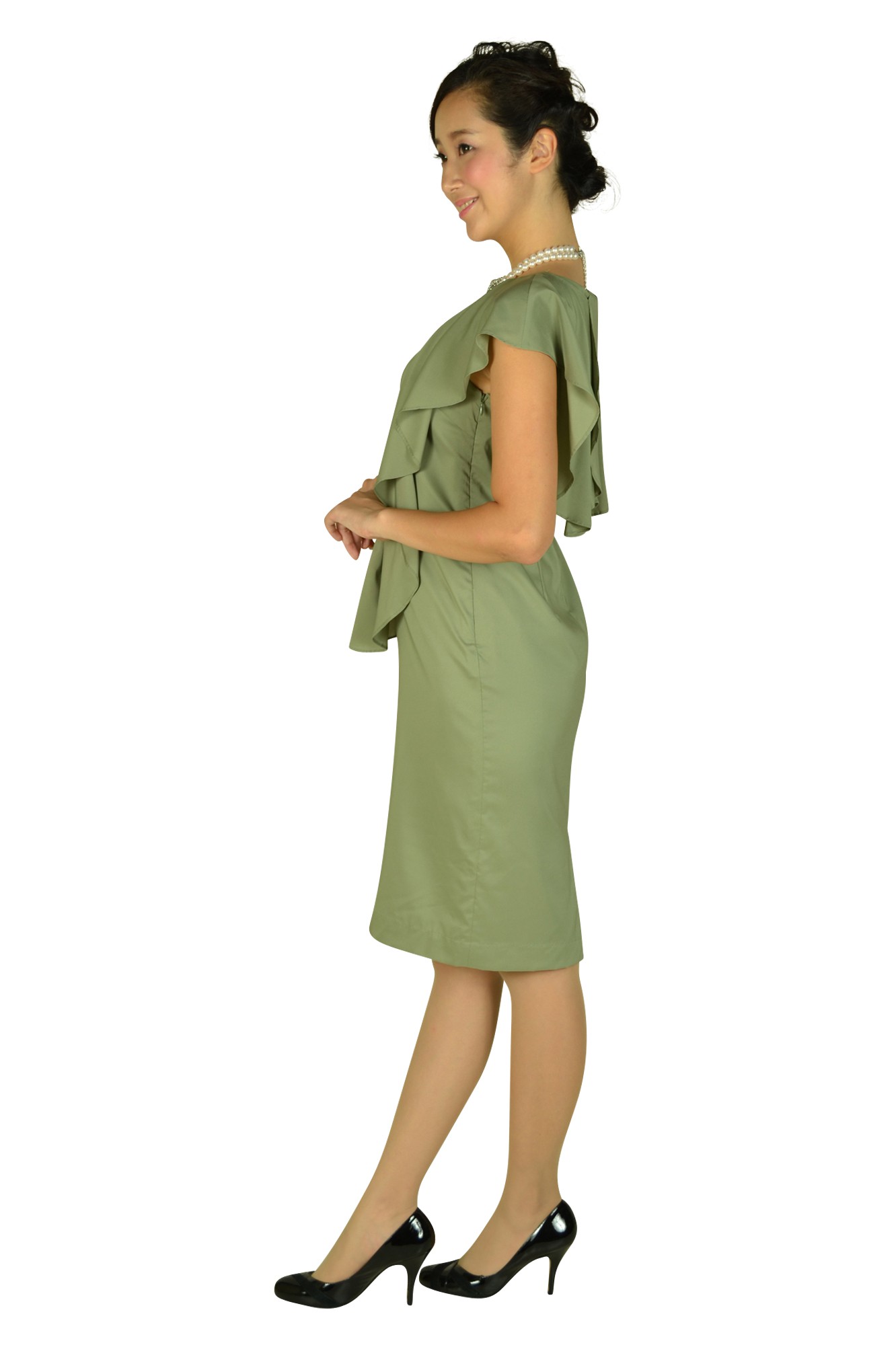 スモーキーグリーンフリルドレス