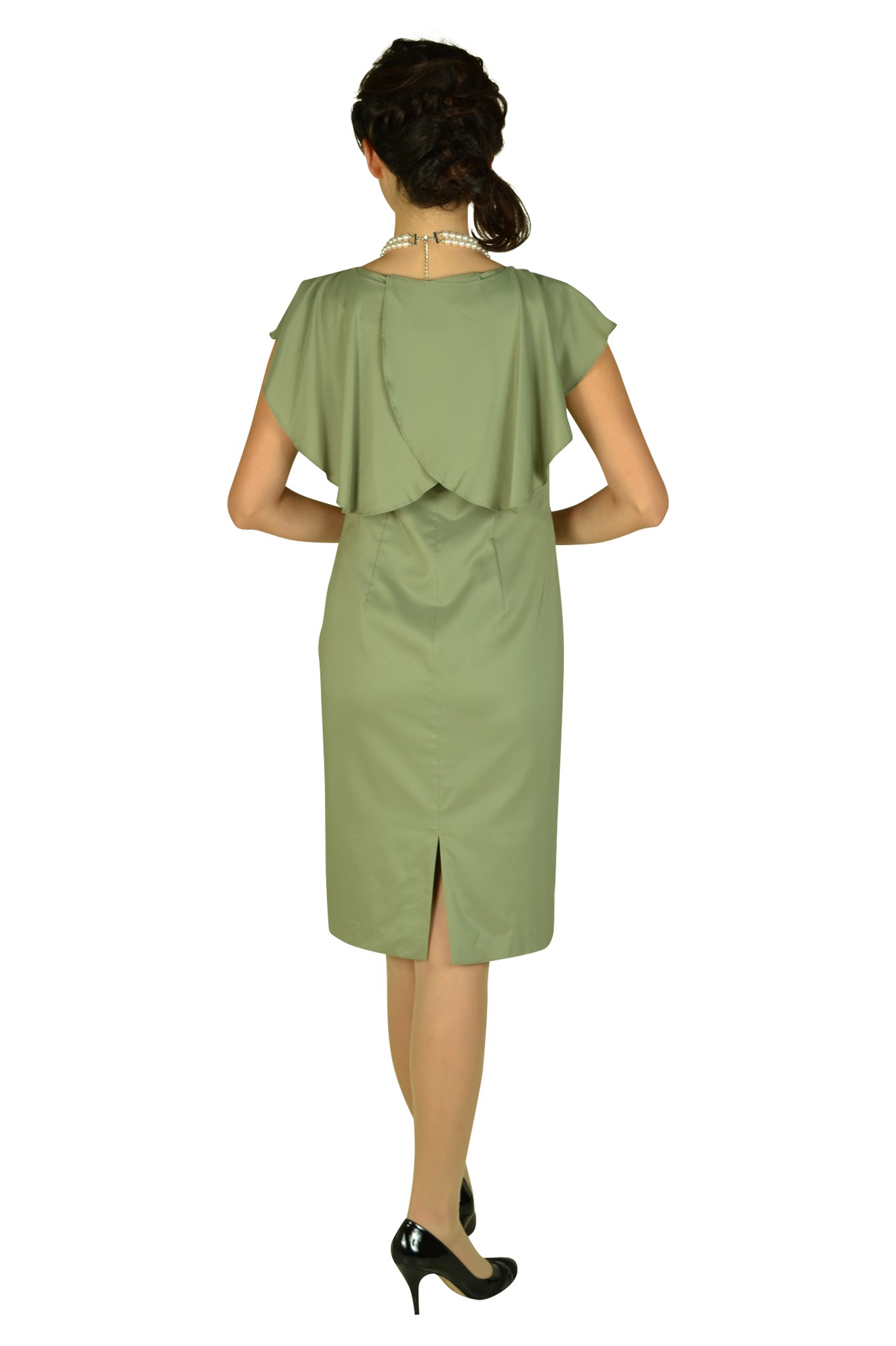 スモーキーグリーンフリルドレス