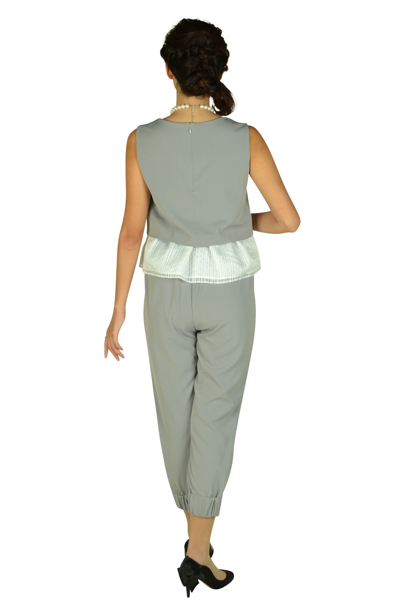 ぺプラムグレーパンツドレス