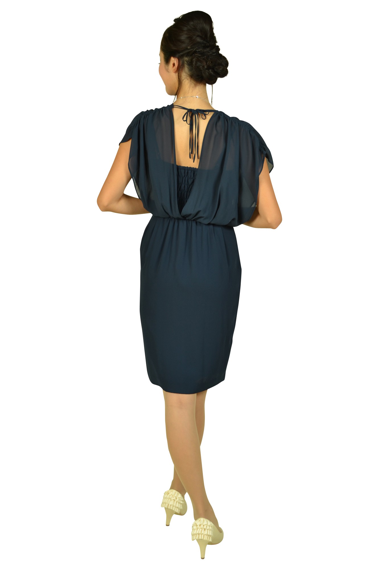 アレンジ袖ネイビードレス