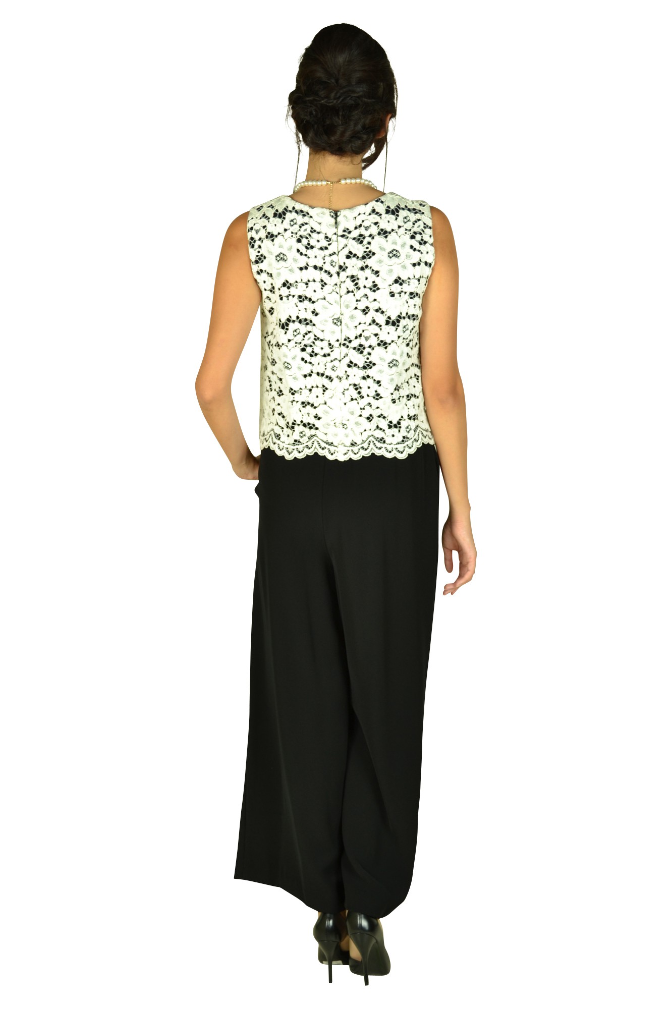 レース×ブラックワイドパンツドレス