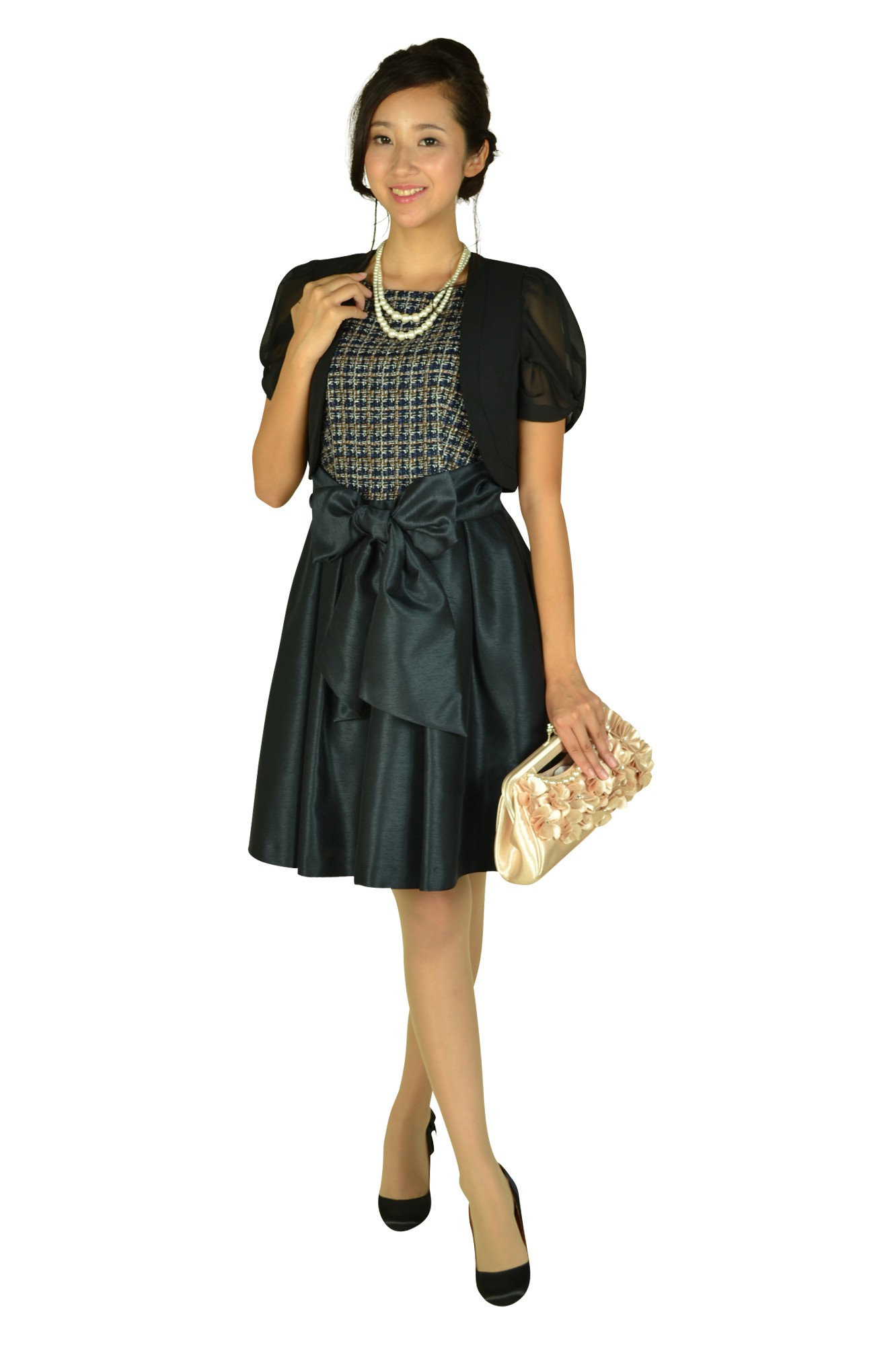 ツイードトップス×ネイビーSKドレス